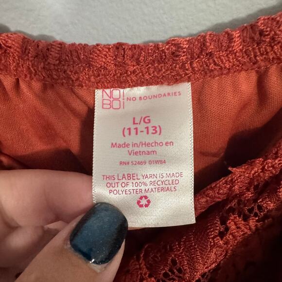 No Boundaries Off the Shoulder Lace Top Juniors Size Large / 11 - 13 Red Orange - Picture 4 of 7